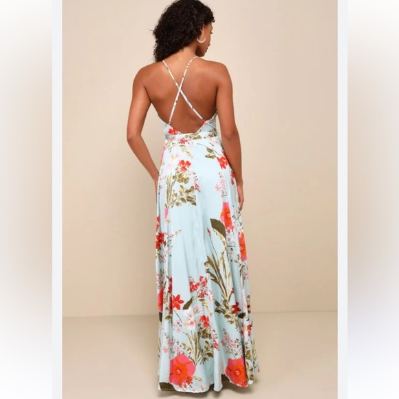 Lulus Still The One Sage Green Floral Print Satin Maxi Dress! Brand new! - Picture 5 of 11